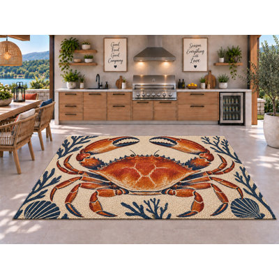 Tapis d'extérieur 5 pi x 7 pi Crab Coral Garden