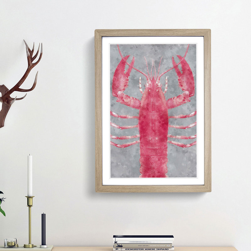 The Pink Lobster - Picture Frame Painting Print, 63cm H x 45cm W x 2cm D, Oak Framed
