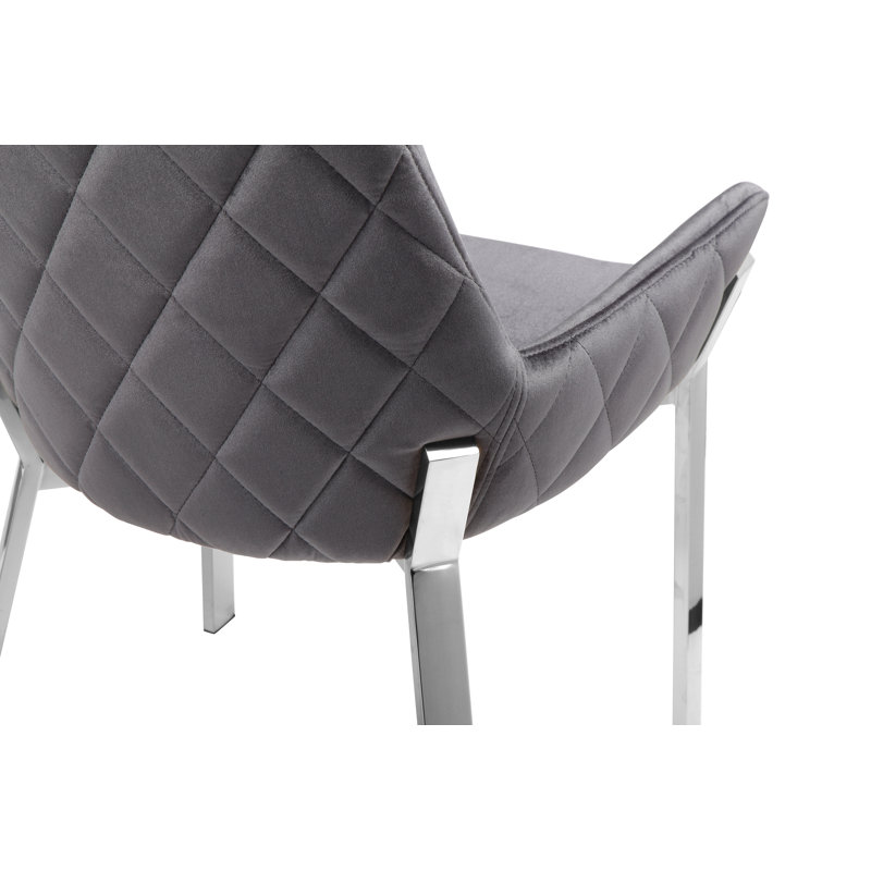     Ensemble de 2 fauteuils de salle à manger capitonnés Pangea Home Hudson, Gris, Argent argent