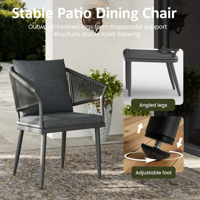 Patio Dining Armchair with Cushion, 4, Dark Grey / Grey