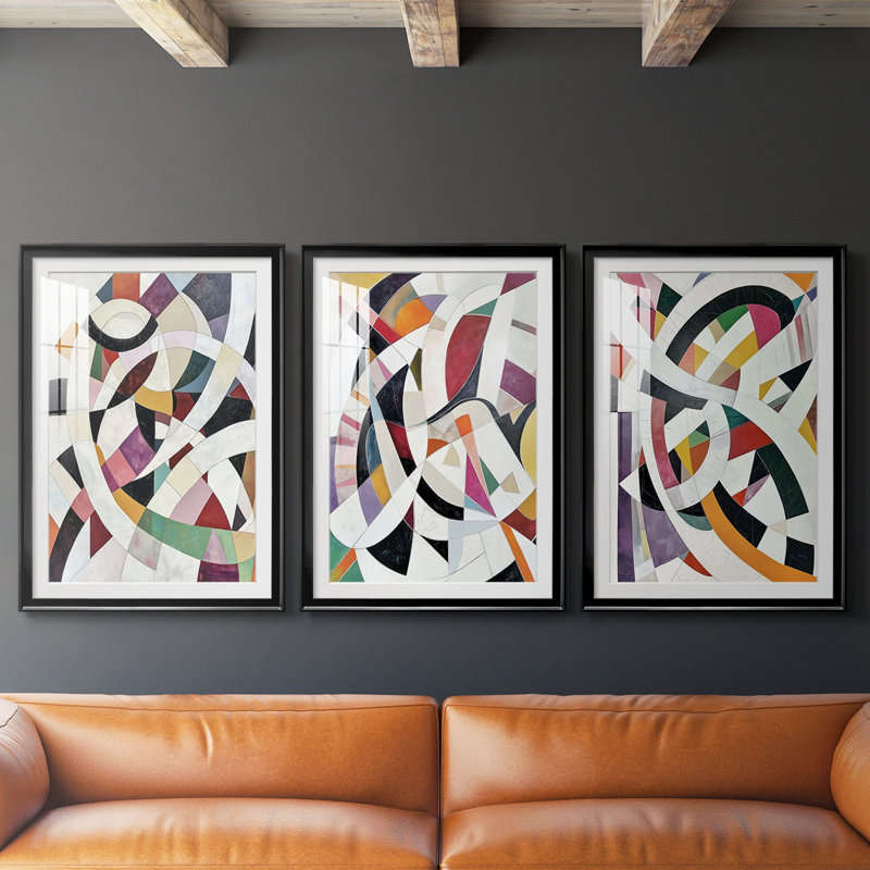 ABSTRACT Series LV - Impression sur mesure encadrée de qualité supérieure - 3 pièces, Noir, H 30 po x l 63 po