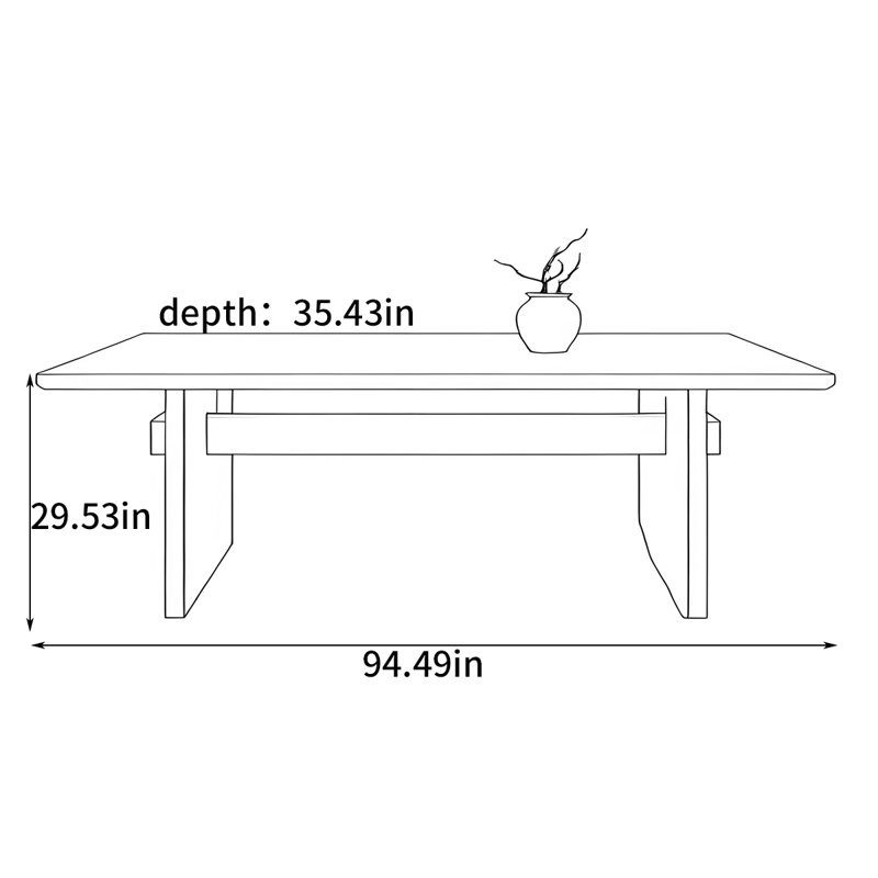 Bureau rectangulaire de style rétro, H 29,53 po x l 94,49 po x P 35,43 po