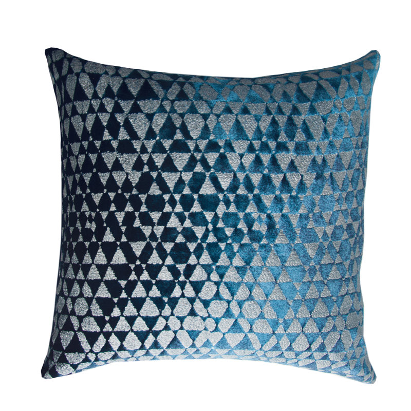 Triangles Lumbar Velvet Pillow Cover & Insert, Nickel, 14" H x 20" W