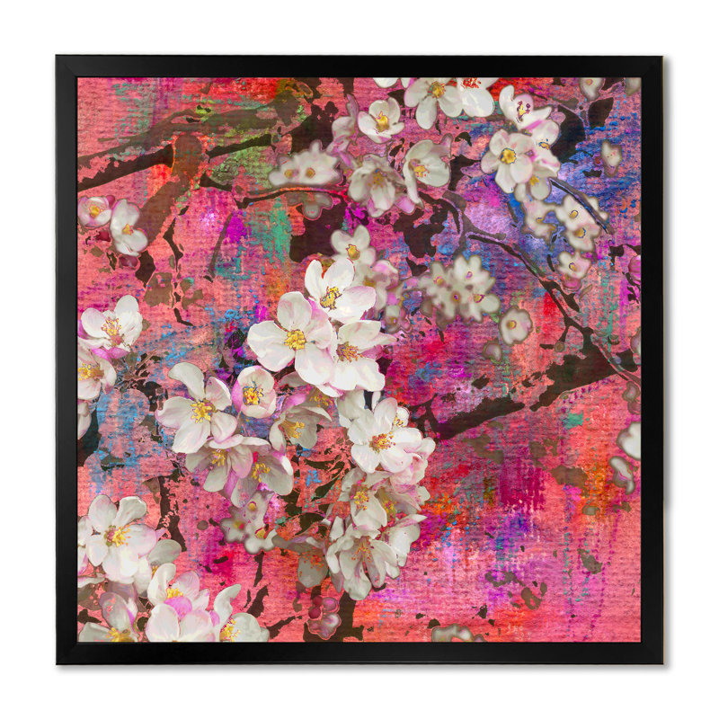 Blossoming Apple Tree II - Traditional Canvas Wall Art, Black Picture Framed, 16" H x 16" W x 1" D