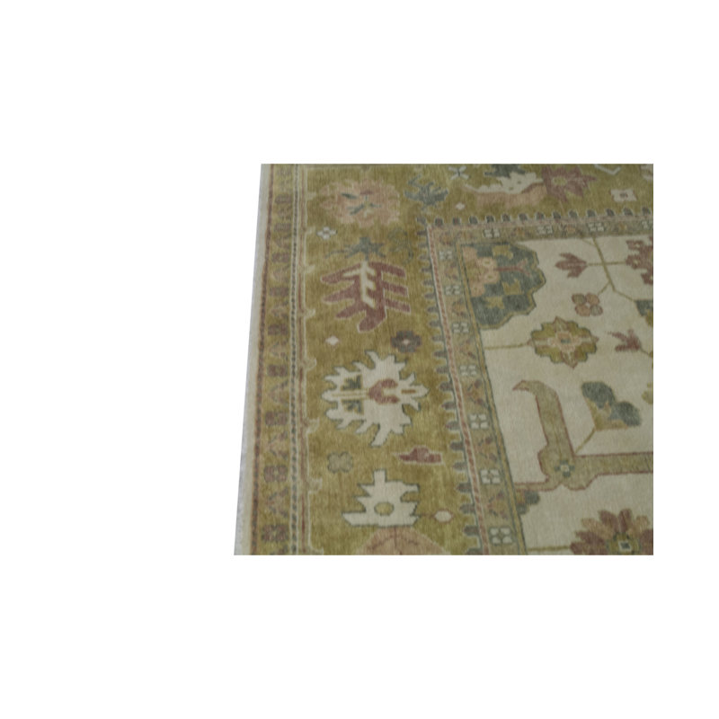 Tapis ivoire et doré de haute qualité noué à la main