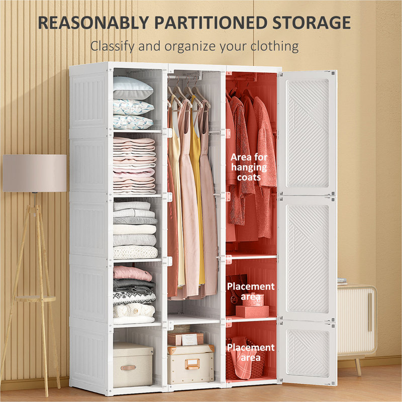 White Modular Portable Wardrobe Closet with Cube Compartments