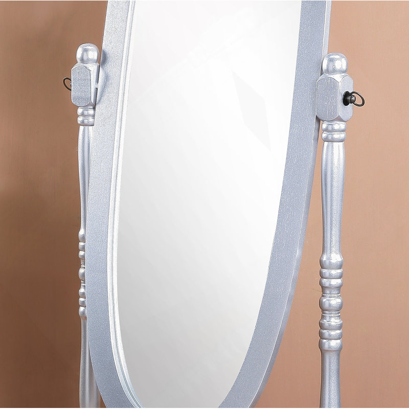 Miroir de plancher traditionnel en bois de style reine Anna, finition argent