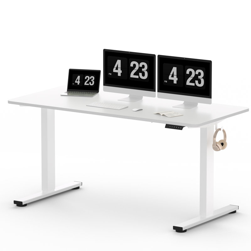 Baysenie 55"/60" Width Home Office Height Adjustable Standing Desk, White, White, 29" H x 60" W x 24" D