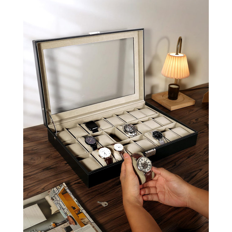 Leather Watch Box +, Black/Beige