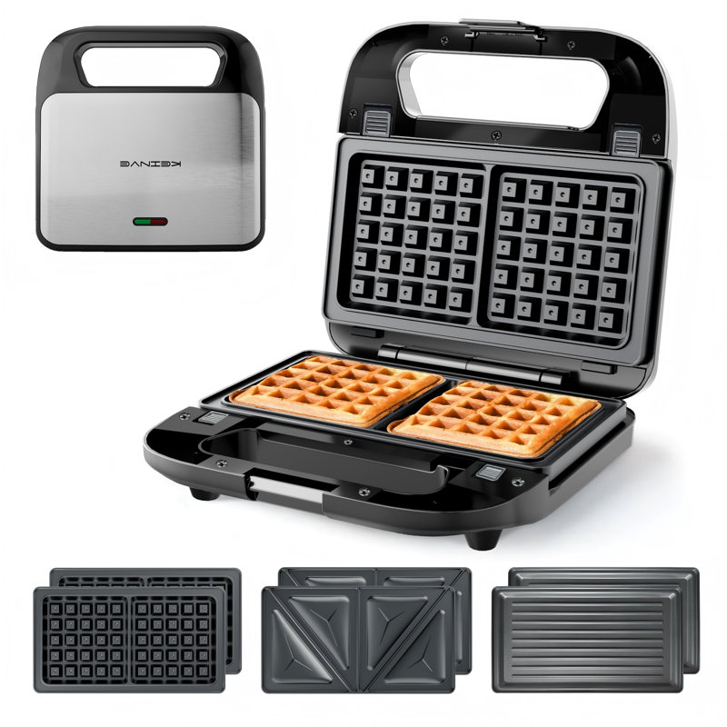Machine à sandwich 3 en 1 et gaufrier, presse à panini 750 W avec plaque antiadhésive amovible Facile à nettoyer, machine à fromage grillé pour le petit-déjeuner de cuisine à domicile, noir