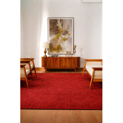 Marcie Hand Knotted Loom Wool Eco-Friendly Area Rugs - Square, Red Colour, Plain Solid Design, High Pile Thick Handmade Anti Skid Area Rugs for Living Room, Bed Room