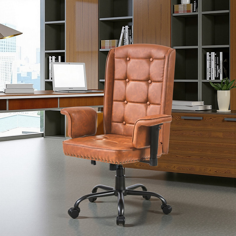 Fauteuil de bureau ergonomique en cuir de polyuréthane brun, Brun