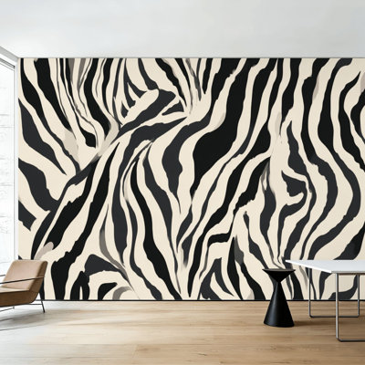 Peel and Stick Wallpaper Wall Mural Seamless black white zebra fur Stylish wild zebra print Animal print Wall Art Self Adhesive and Removable