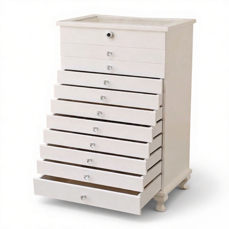 Armoire à bijoux grande capacité 11 tiroirs en bouleau