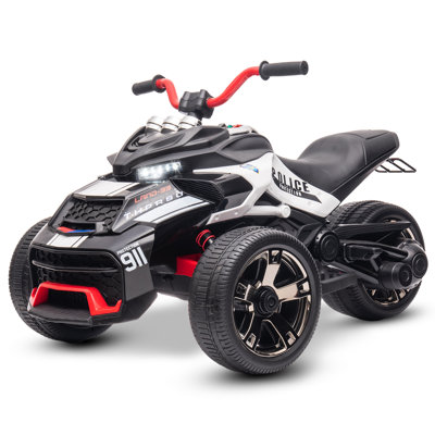Motocyclette électrique à 3 roues 12V pour enfants de 3 à 8 ans, jouets électriques à piles avec lumières DEL, musique sans fil haute et basse vitesse pour enfants jusqu'à 66 lb, couleur PB