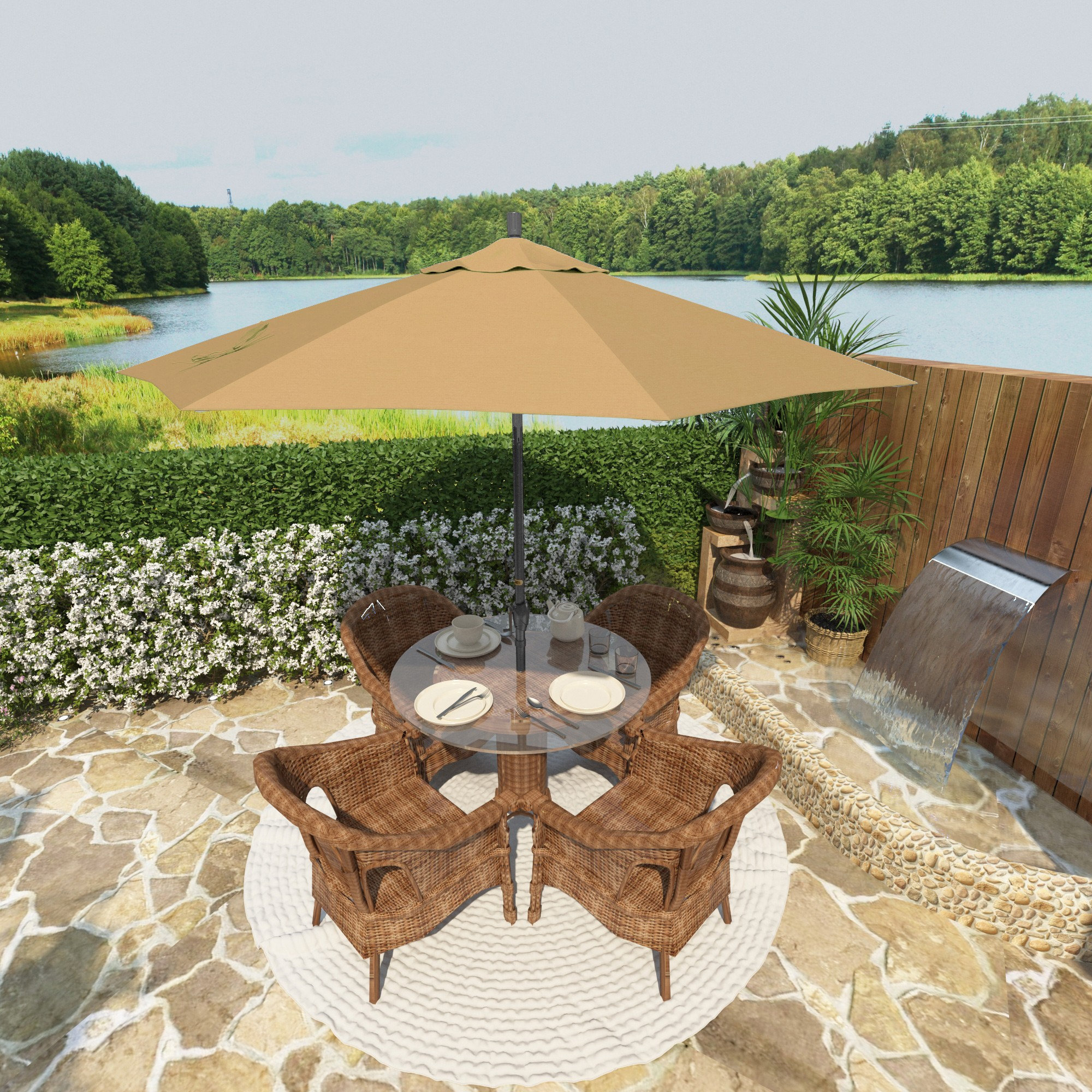 Lexia 90'' Sunbrella® Outdoor Umbrella, Canvas Wheat Sunbrella® Canvas