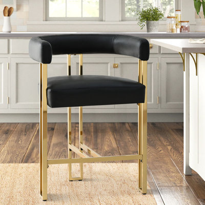 Rienna 25" Luxurious Faux Leather Solid back Gold Tripod Base Counter Stool