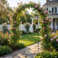 Arche de pergola en métal vert H 7,9 pi x l 4,6 pi Scendor pour diverses plantes grimpantes