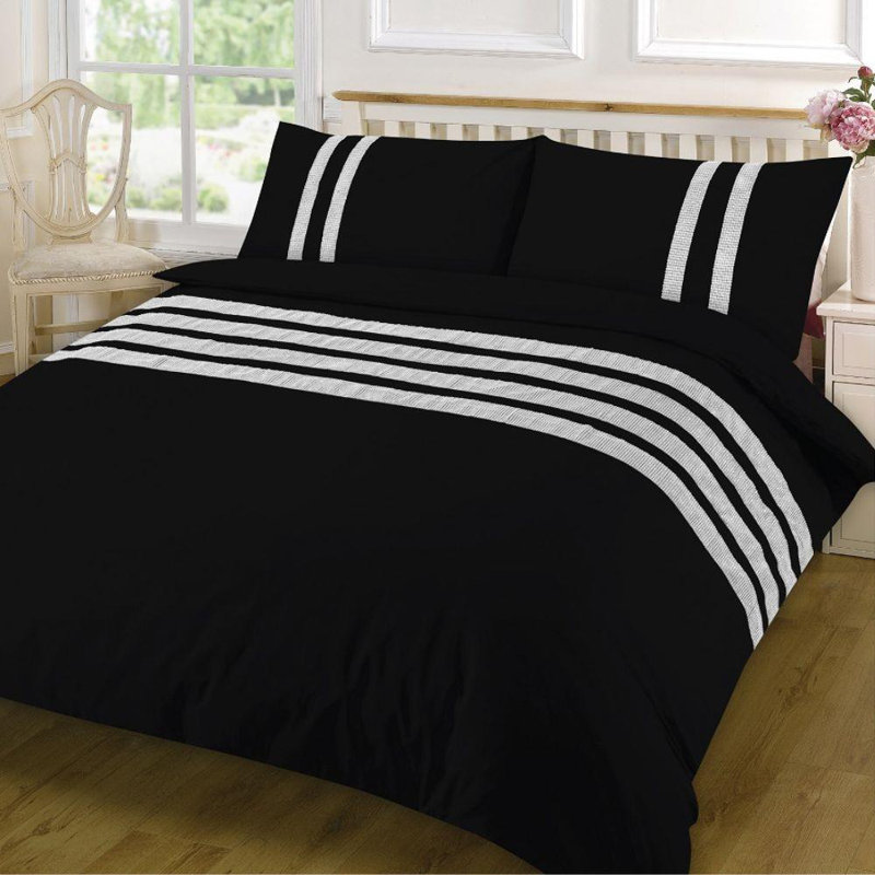 Fienley Cotton No Pattern Duvet Cover with Pillowcases Included, King Duvet Cover + 2 Standard Pillowcases, Black