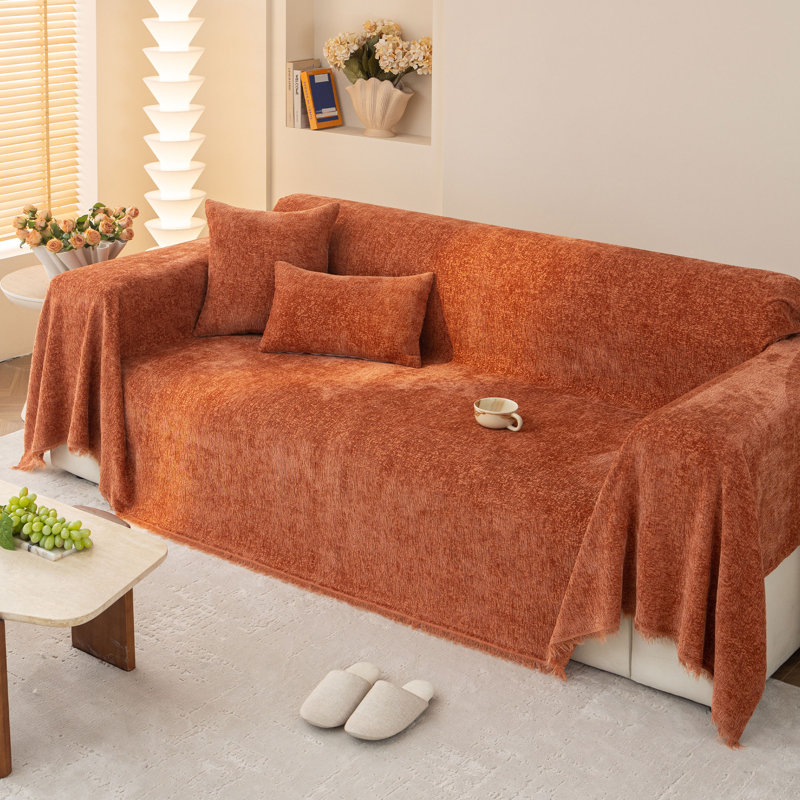 Housse pour canapé Elegant Nordic Chenille, H 71 po x l 118 po, Orange brûlé