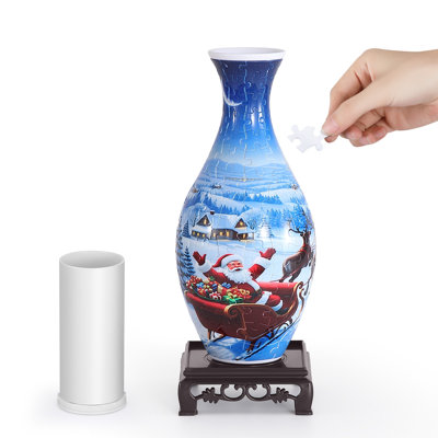 wowsome 3D Puzzle Vase for Adults,Puzzle Planter Pot for Women,3D Art Jar Puzzles for House Flowers Arrangements and Home Decoration(Christmas Santa Sleigh)