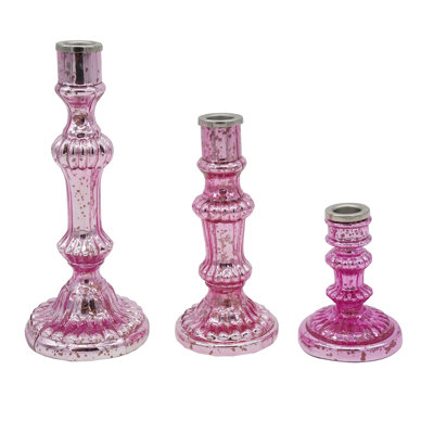 Ensemble de 3 bougeoirs Lemu Luminary Treasures, fer orné rose