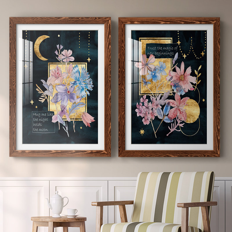 " Moonlight Flowers III " 2 Piece Art Graphic Art Print, 31.5" H x 88" W x 1.5" D, Maple