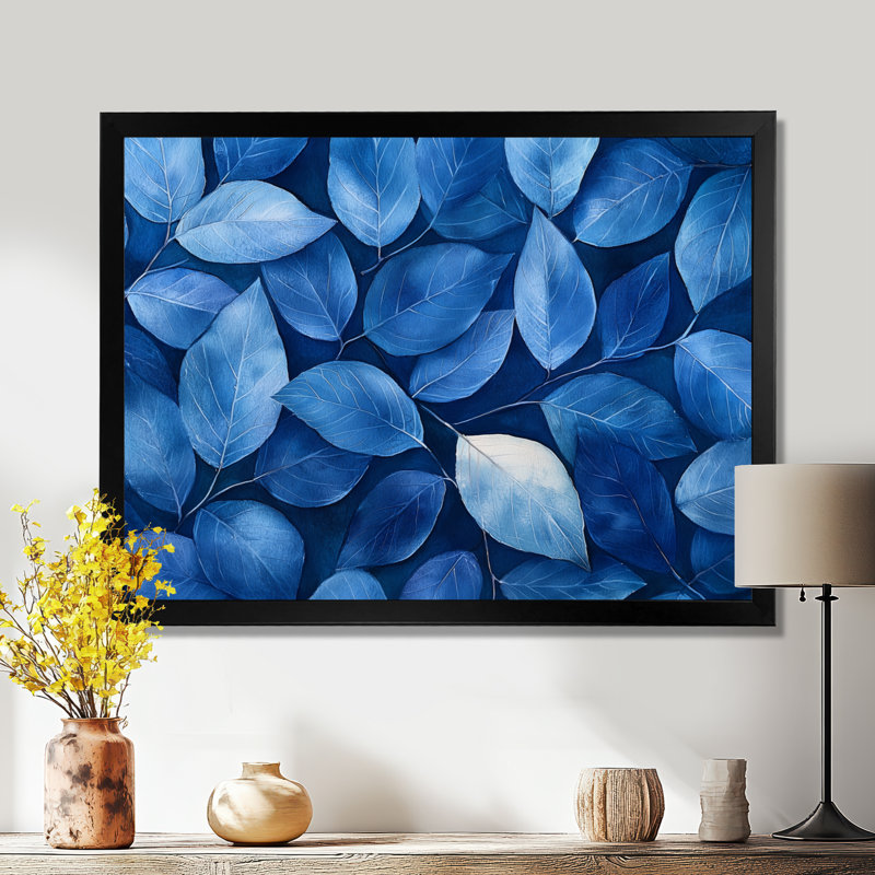 Indigo feuilles feuillage collage II - feuilles, art mural, Reproduction encadrée d'une seule photo, H 30 po x l 40 po