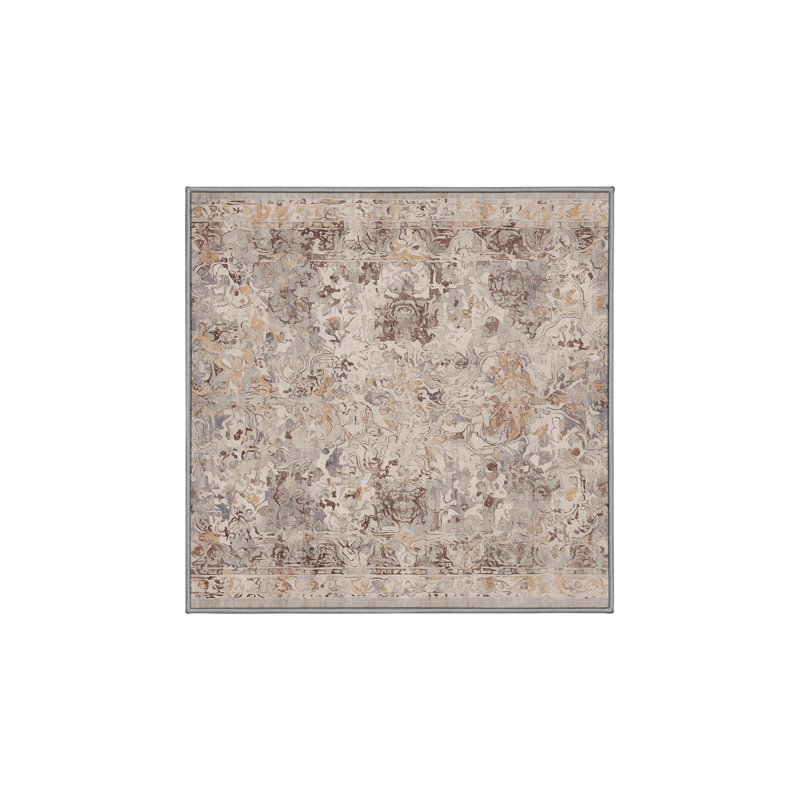 Machine Washable Gray Area Rug, Square 6'