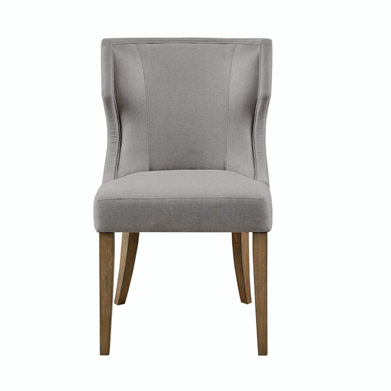 Light Gray Upholstered Wingback Dining Side Chair with Wood Legs