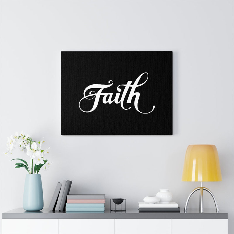 Faith Cursive White - Wrapped Canvas Print, 46cm H x 61cm W