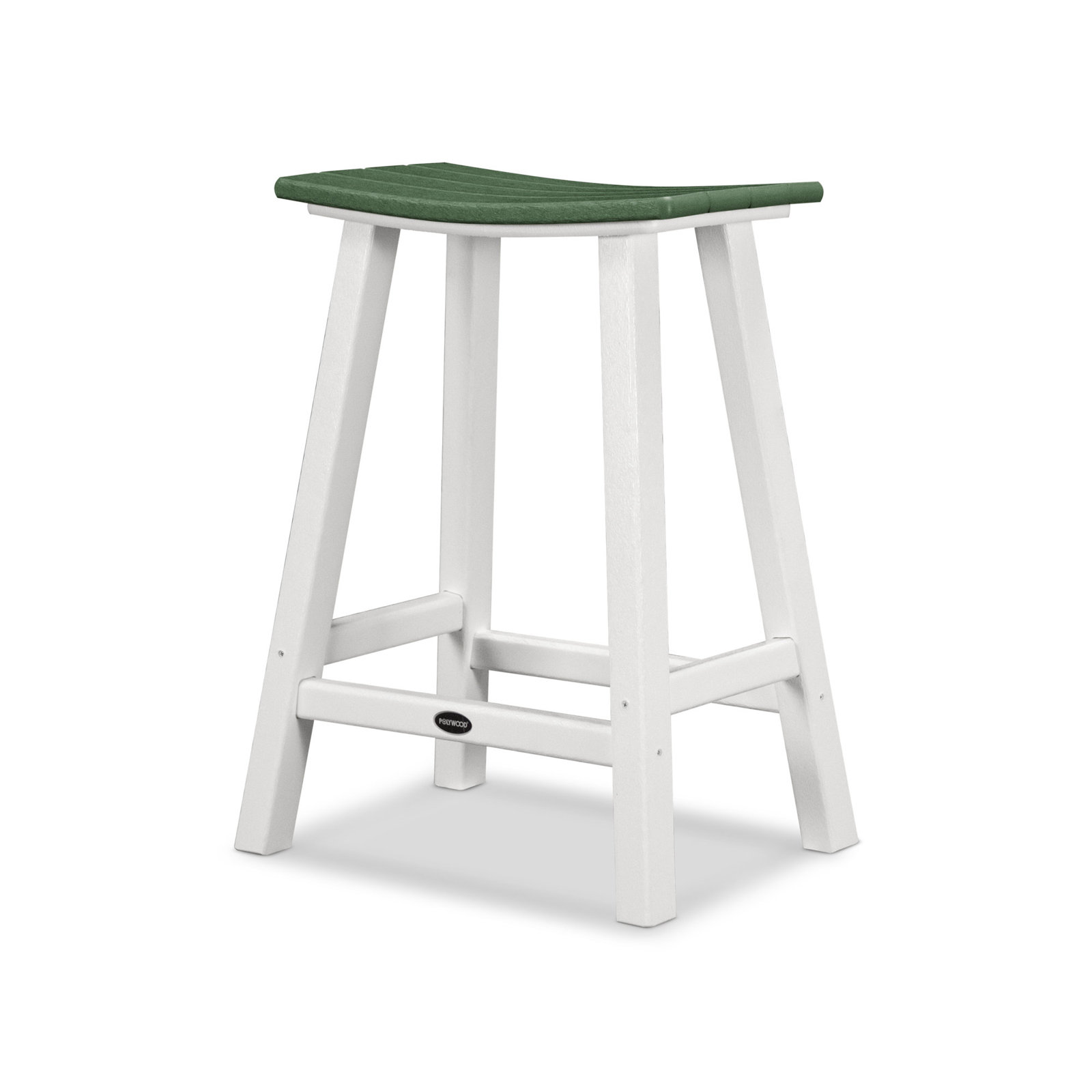 POLYWOOD® Contempo Saddle Counter Stool, White, Green