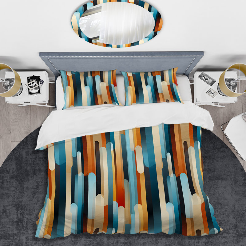 Ensemble de housse de couette à motif rayé bleu et beige Nostalgia, Housse de couette pour grand lit et 2 taies décor