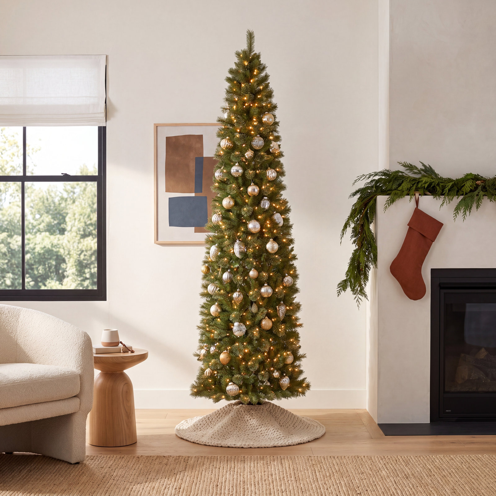 Pre-Lit Slim Pine Christmas Tree, 12'