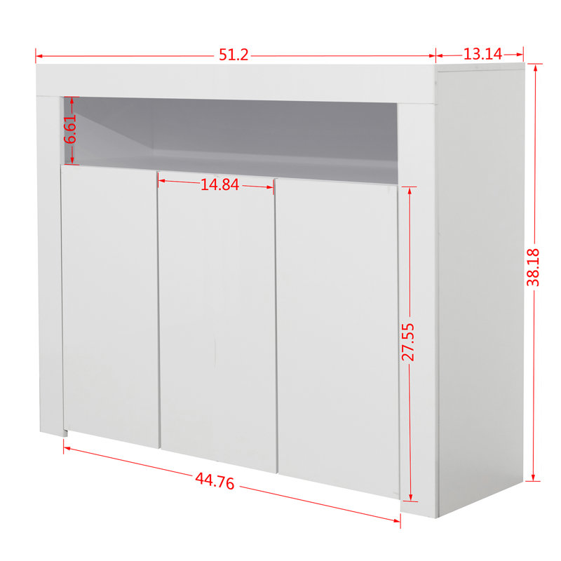 Armoire de rangement à 3 portes avec lumière DEL et armoire de rangement en bois pour buffet dans la salle à manger