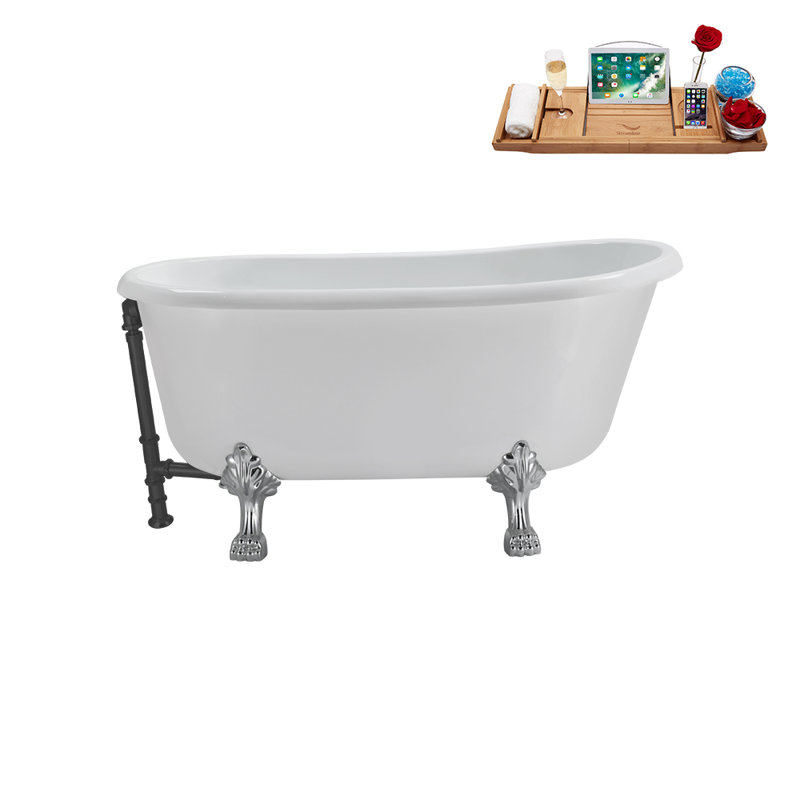 57.5'' x 29.5'' Soaking Acrylic Bathtub, Brushed GunMetal, Polished Chrome