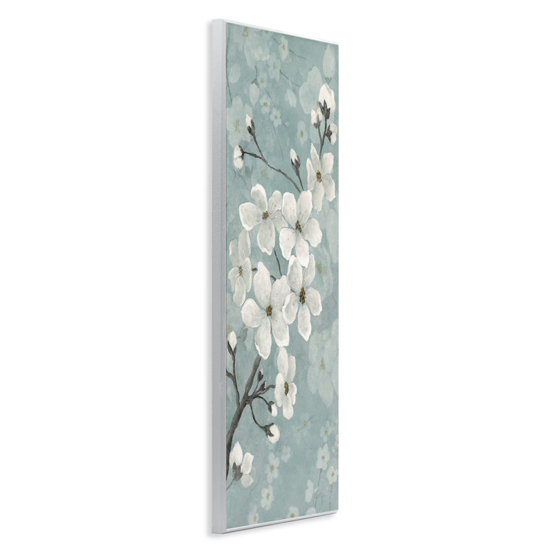 Fleurs de cerisier sur plaque murale verte, design par Janet Tava