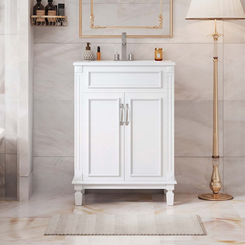 Meuble-lavabo moderne 24 po avec lavabo supérieur, Blanc
