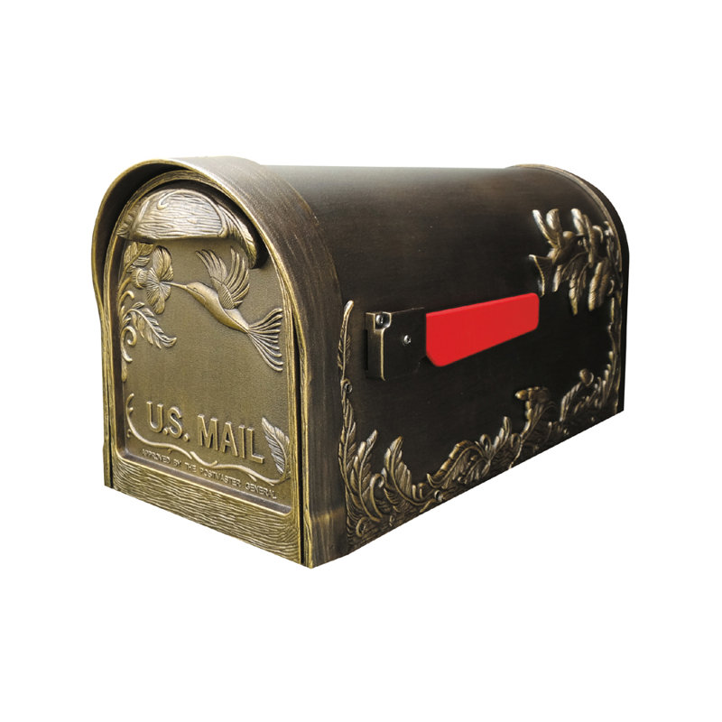 Hummingbird Aluminum Post Mounted Mailbox with Magnetic Closure, Swedish Silver, No