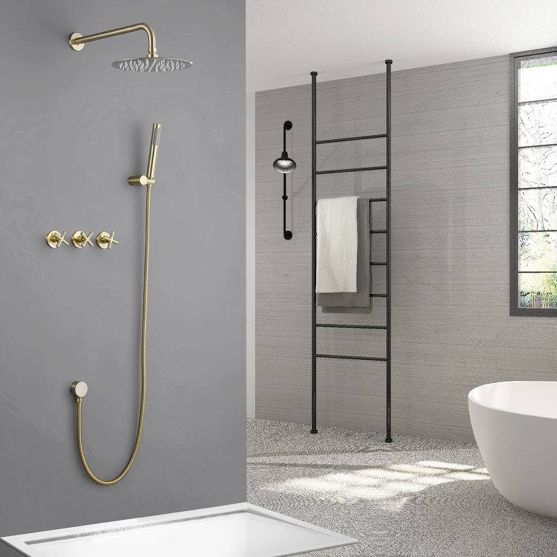 Complete Shower System with Rough in-Valve, Brushed Gold