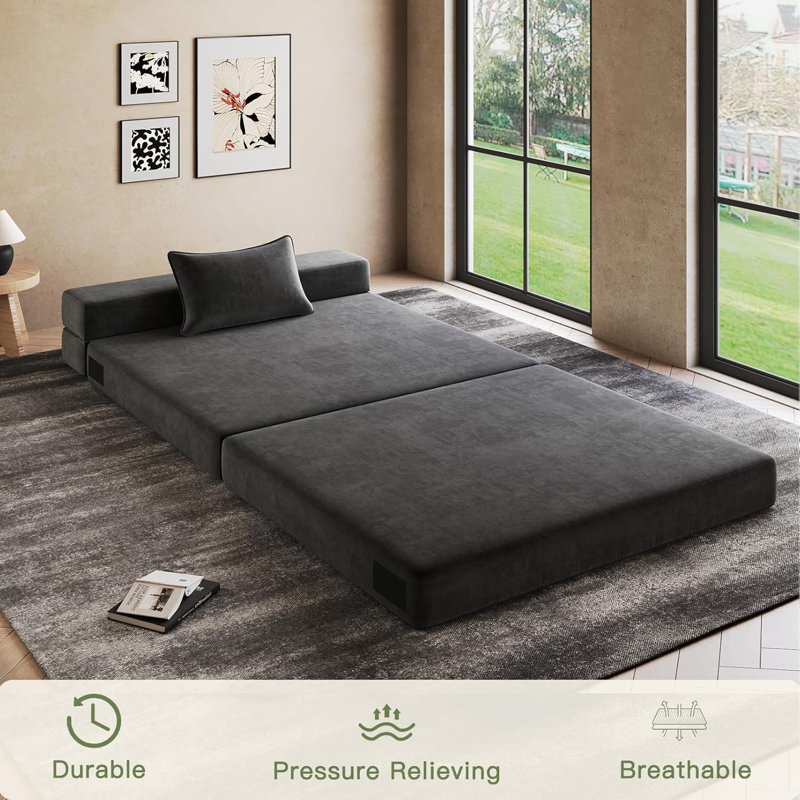 Folding Sofa Bed With Pillow, Foldable Sofa Bed For Travel, Camping, Guest, Sleeper Chair Bed With Breathable & Washable Cover, Convertible And Easy To Storage, Darkgrey