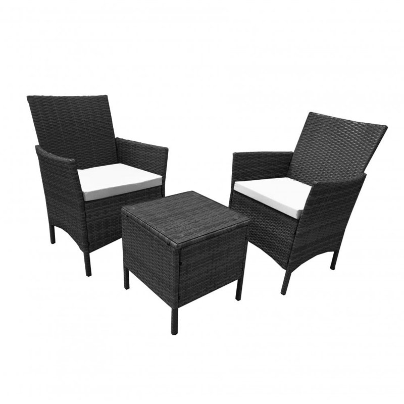 Rodriquez 2 - Person Patio Dining Set Square Table with Cushions Included, White, Black