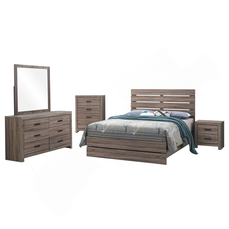 Oak 5-Piece Slatted Headboard Panel Bedroom Set