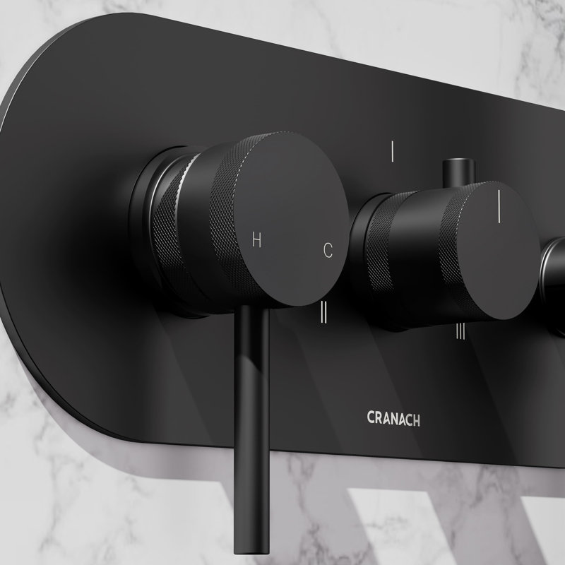 Système de douche à 3 jets Angelsey noir, ensemble de pomme de douche double 12 "et 6" avec robinet de douche à main, valve à pression équilibrée incluse, accessoires de douche de salle de bain