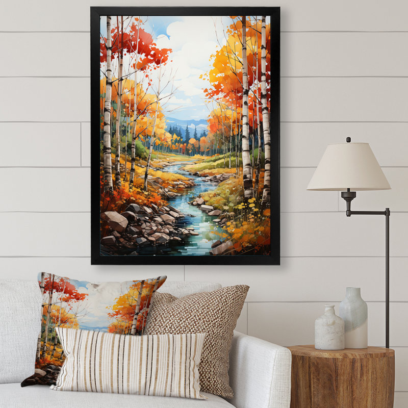 Catarzi Birch Woods Autumn Harmony I, reproduction d'art sur toile, H 20 po x l 12 po x P 1 po, Cadre photo noir