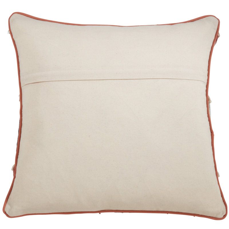 Blue and White Embroidered Fringed Square Pillow