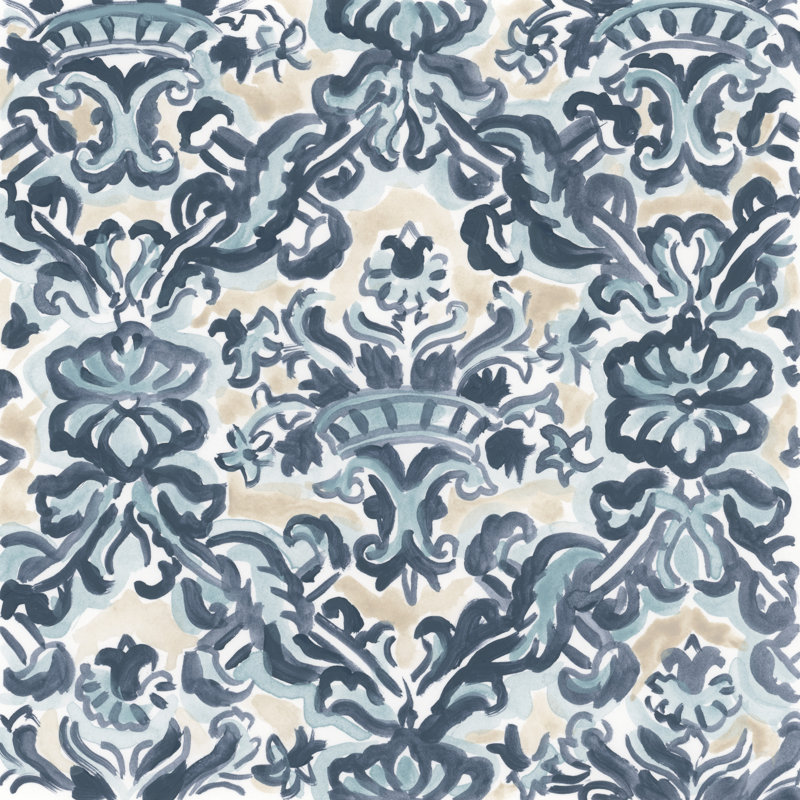 Blue and Khaki Motif II by June Erica Vess - Wrapped Canvas Painting, 122cm H x 122cm W