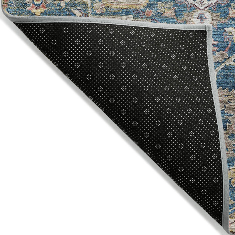 Tapis intérieur lavable oriental bleu beige et doré 3 pi x 5 pi