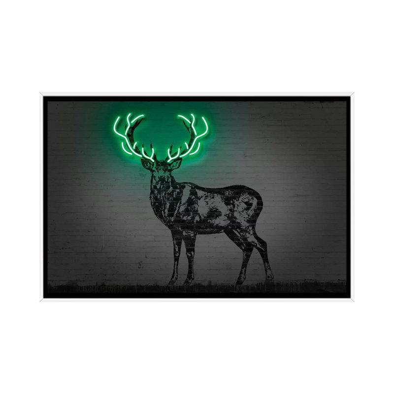 Reproduction d’art, "Deer" par Octavio Mielu, H 26 po x l 40 po x 1,5 po, Toile blanche encadrée, Pas de tapis