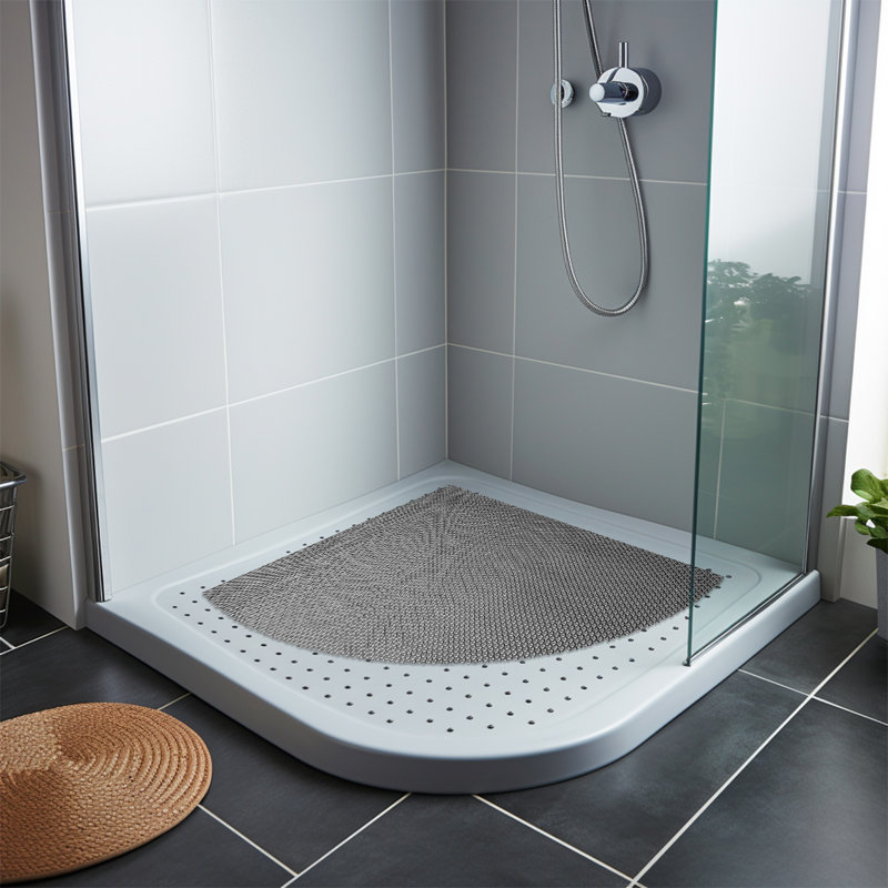 Corner Shower Mat Reversible Anti-slip Dual-colour Mat, Grey/Brown